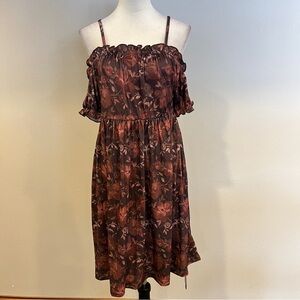 ROMWE Brown Floral Off-Shoulder Mini Dress